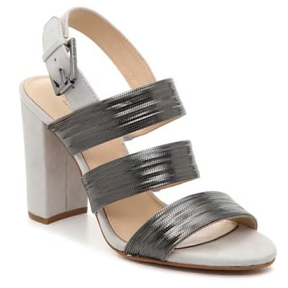 Botkier New York Gray Metallic Suede Heeled Genesa Sandals Size 10 - Picture 1 of 11